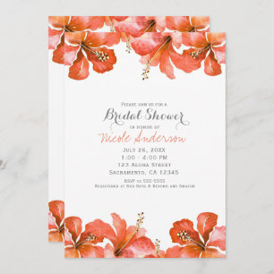 Tropical Orange Hibiscus Hawaiian Party Invitation
