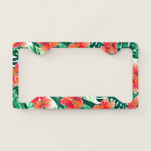 Tropical orange hibiscus license plate frame