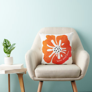 Tropical Orange Hibiscus Personalized Throw Pillow
