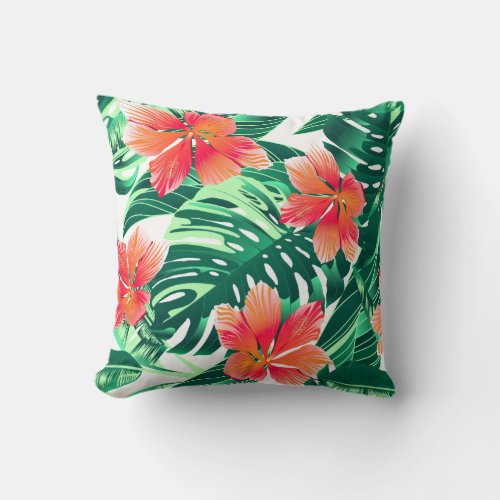 Tropical orange hibiscus throw pillow