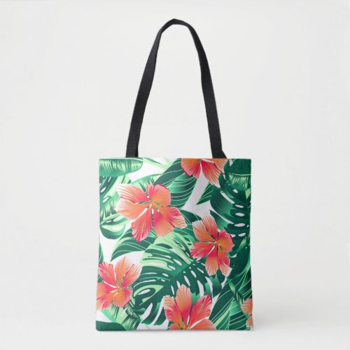 Tropical orange hibiscus tote bag
