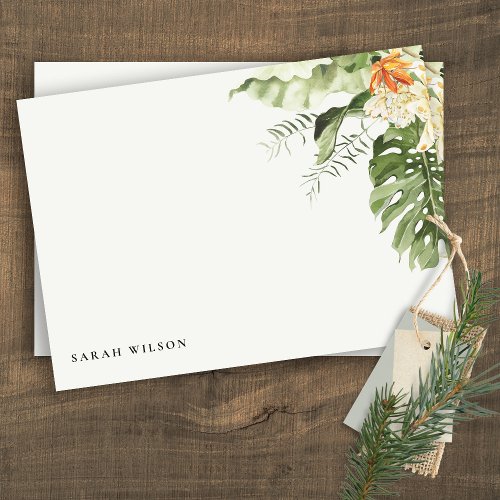 Tropical Orange Leafy Botanical Watercolor Note Card