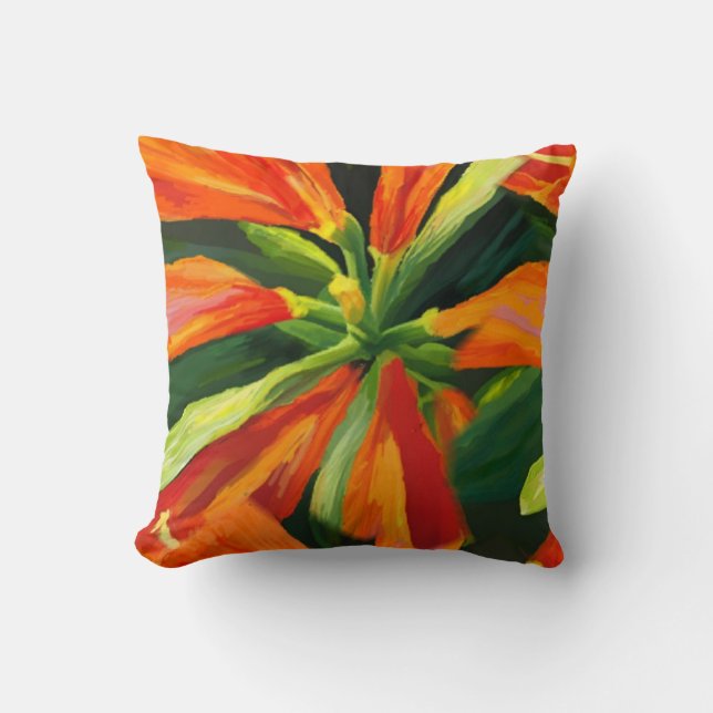 Tropical. Orange Lily reversible throw pillow (Front)