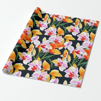 Tropical Orange Orchid Flora Watercolor