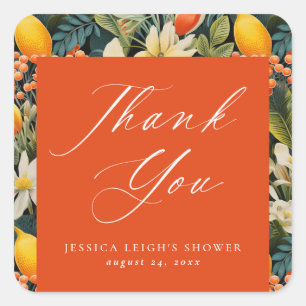 Tropical Orange Paradise Thank You Square Sticker