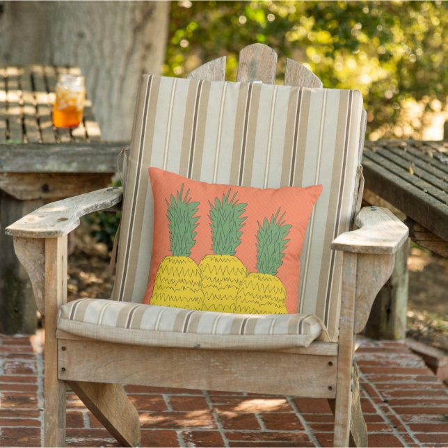 Tropical Orange Pineapple Summer Pool Patio Porch Outdoor Pillow (Chair)