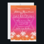 Tropical Orange Pink Bat Mitzvah Invitation<br><div class="desc">A modern tropical themed Bat Mitzvah invitation. Featuring a cool orange and hot pink design with palm trees and a Star of David. Perfect for a luau themed Bat Mitzvah or beach party. Invite size: 5" x 7"</div>