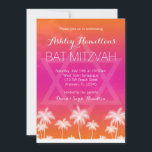 Tropical Orange Pink Bat Mitzvah Invitation<br><div class="desc">A modern tropical themed Bat Mitzvah invitation. Featuring a cool orange and hot pink design with palm trees and a Star of David. Perfect for a luau themed Bat Mitzvah or beach party. Invite size: 5" x 7"</div>