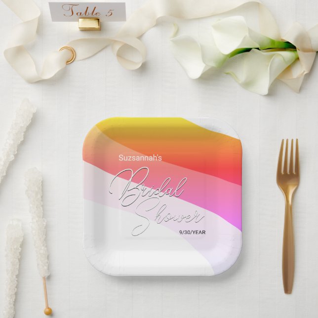 Tropical Orange Pink Shaded Streams Custom Paper Plates (Wedding)