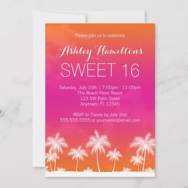 Tropical Orange Pink Sweet 16 Birthday Invitation (Front)
