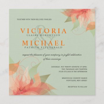 Tropical Orange & Sage Linen Wedding Invitations by deluxebridal at Zazzle