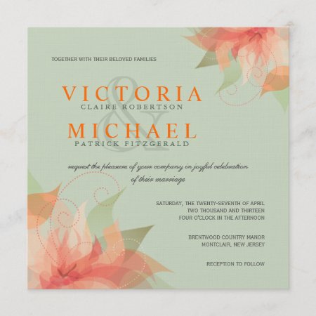 Tropical Orange & Sage Linen Wedding Invitations