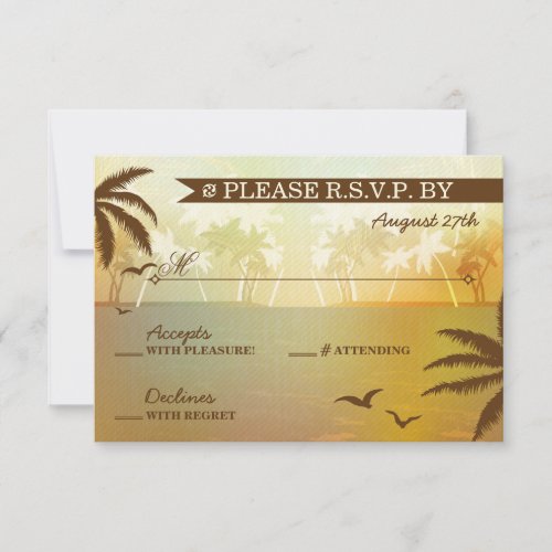 Tropical Orange Scenic Beach Wedding RSVP