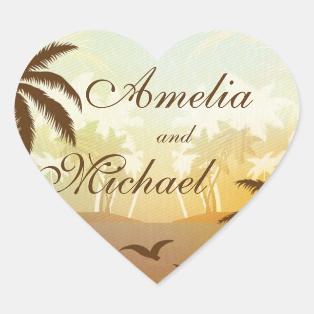 Tropical Orange Scenic Beach Wedding Sticker (Front)