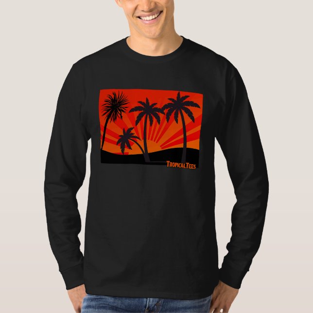 Tropical Orange Sunset with Palm Trees T-Shirt (Front)