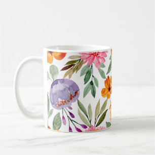 Tropical Orange Yellow Pink Lilac Floral Pattern Coffee Mug