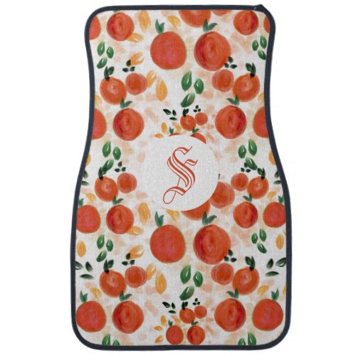 Tropical Oranges and Leaves Pattern Monogrammed Car Floor Mat