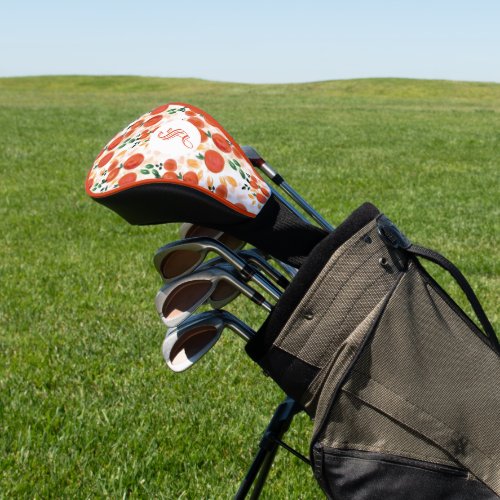 Tropical Oranges and Leaves Pattern Monogrammed Golf Head Cover