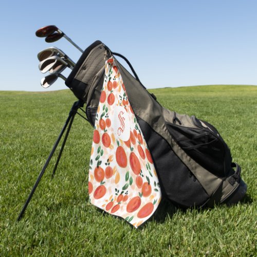 Tropical Oranges and Leaves Pattern Monogrammed Golf Towel