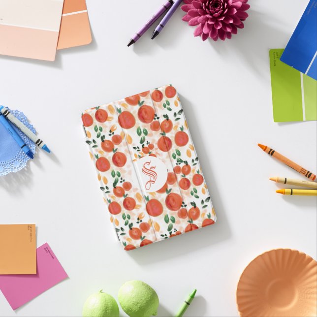 Tropical Oranges and Leaves Pattern Monogrammed iPad Mini Cover (In Situ)