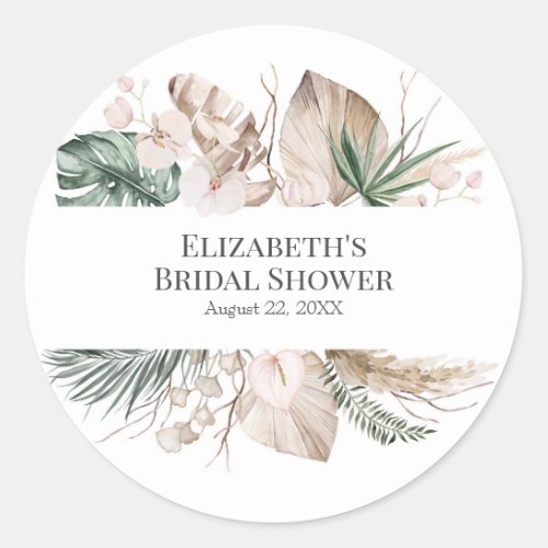 Tropical Orchid and Monstera Bridal Shower Classic Round Sticker