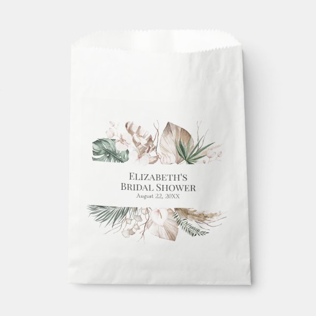Tropical Orchid and Monstera Bridal Shower Favor Bag (Front)