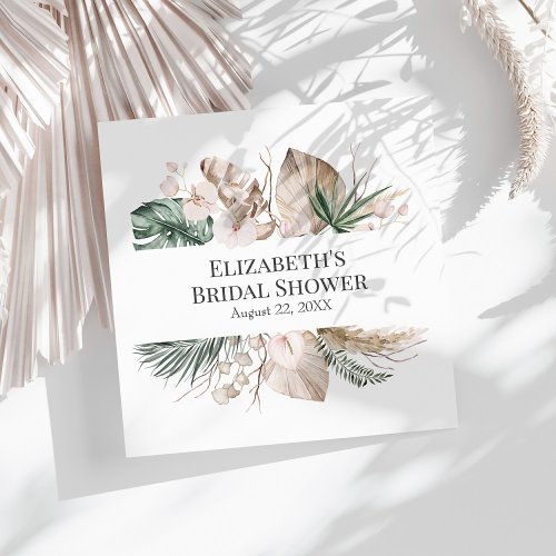 Tropical Orchid and Monstera Bridal Shower Paper Dinner Napkins