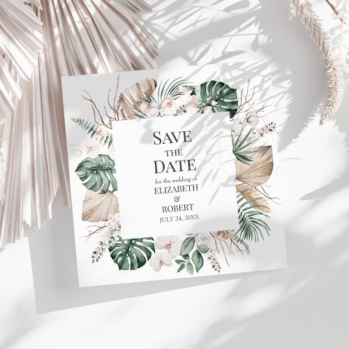 Tropical Orchid and Monstera Save the Date Card