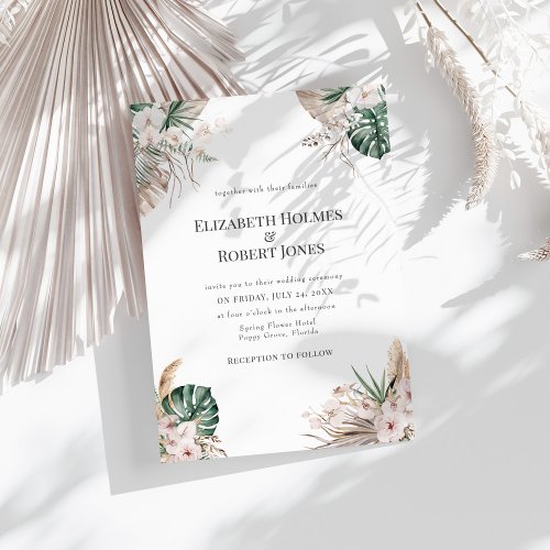 Tropical Orchid and Monstera Wedding Invitation