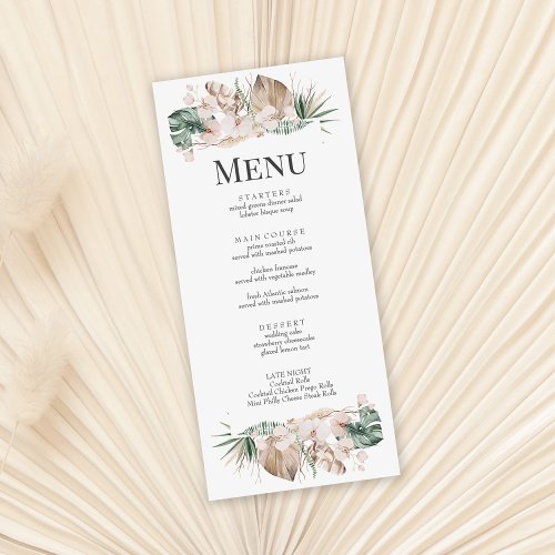 Tropical Orchid and Monstera Wedding Menu Card