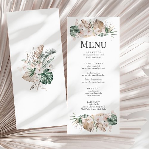 Tropical Orchid and Monstera Wedding Menu Card