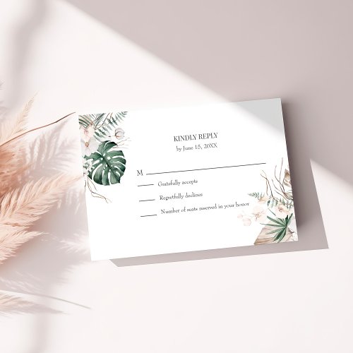 Tropical Orchid and Monstera Wedding RSVP Card