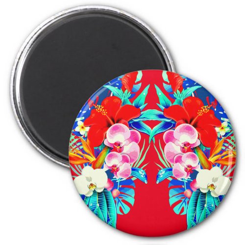 Tropical orchid and palm leaves Hawaiian floral Magnet
