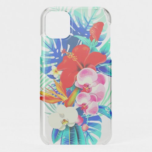 Tropical orchid and palm leaves Hawaiian floral iPhone 11 Case