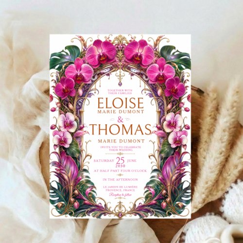 Tropical Orchid Botanical Wedding Elegant Gold Invitation