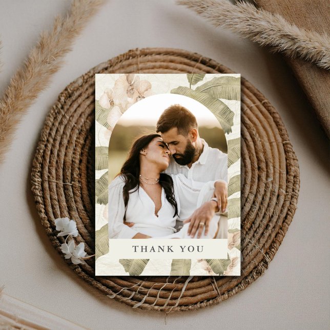 Tropical Orchid Botanical Wedding Photo Thank You  Card (Creator Uploaded)