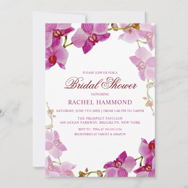 Tropical Orchid Bridal Shower Invitation (Front)