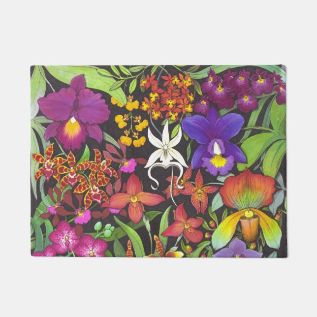 Tropical Orchid Floral Garden Doormat (Front)