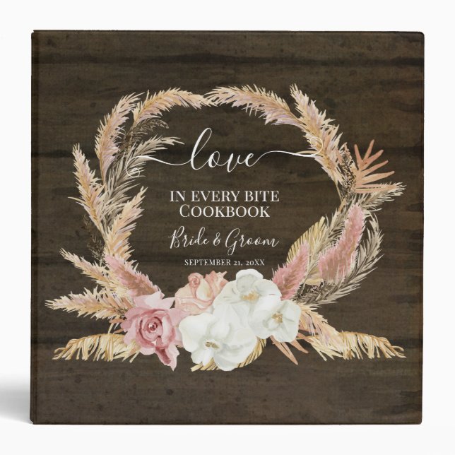 Tropical Orchid Floral Palm Pampas Wood Cookbook 3 Ring Binder (Front)