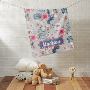 Tropical Orchid Floral Pattern Baby Blanket