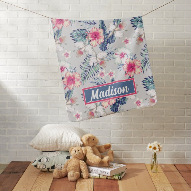 Tropical Orchid Floral Pattern Baby Blanket (In Situ)