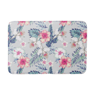 Tropical Orchid Floral Pattern Bath Mat