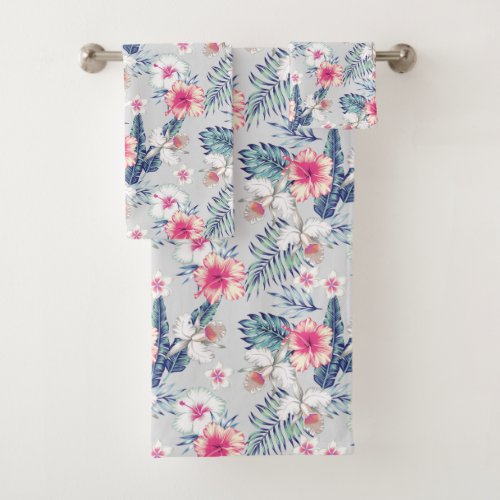 Tropical Orchid Floral Pattern Bath Towel Set