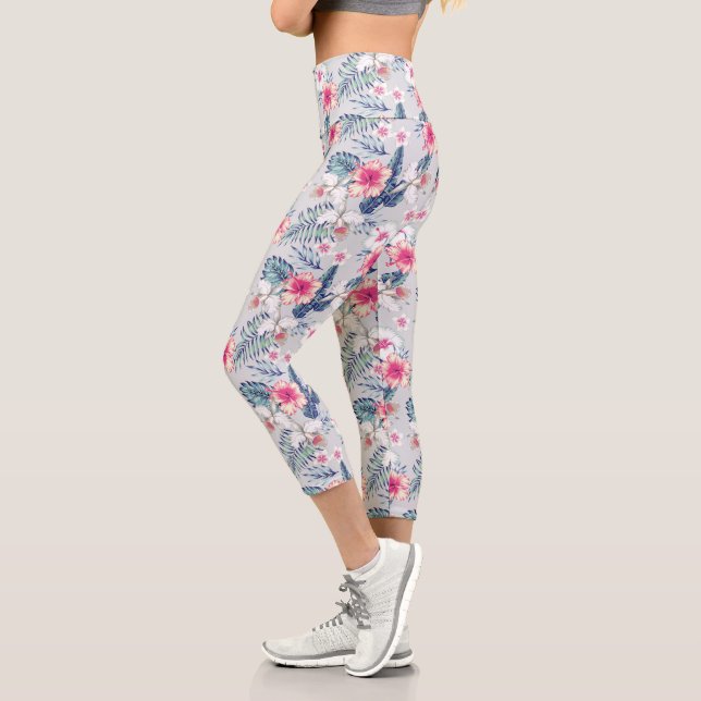 Tropical Orchid Floral Pattern Capri Leggings (Left)