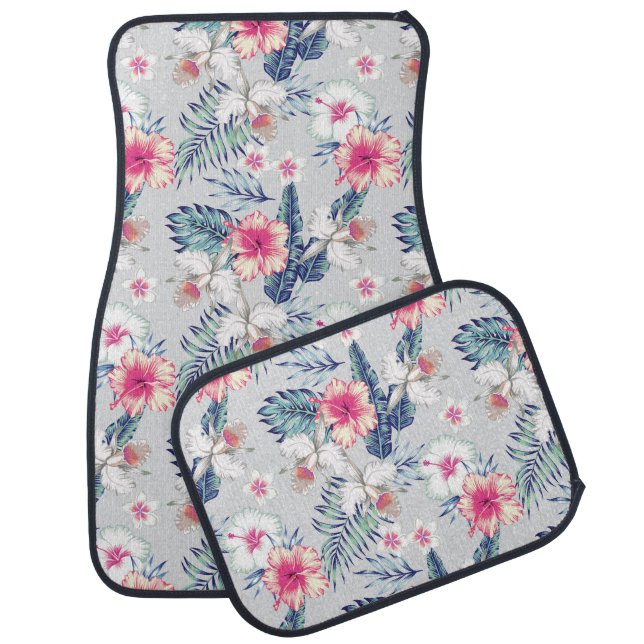 Tropical Orchid Floral Pattern Car Floor Mat (Set)