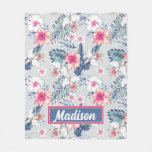 Tropical Orchid Floral Pattern Fleece Blanket