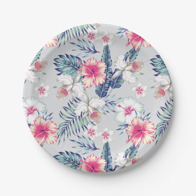 Tropical Orchid Floral Pattern Paper Plates (Front)