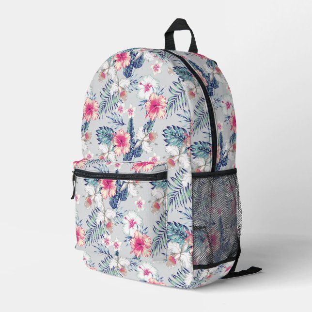 Tropical Orchid Floral Pattern Printed Backpack (Back Corner Right)