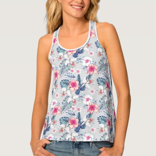 Tropical Orchid Floral Pattern Tank Top