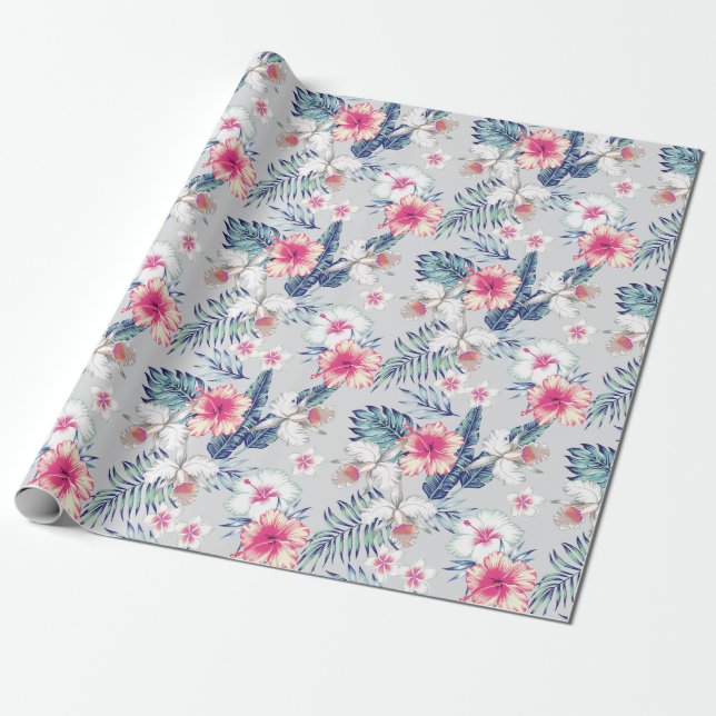 Tropical Orchid Floral Pattern Wrapping Paper (Unrolled)